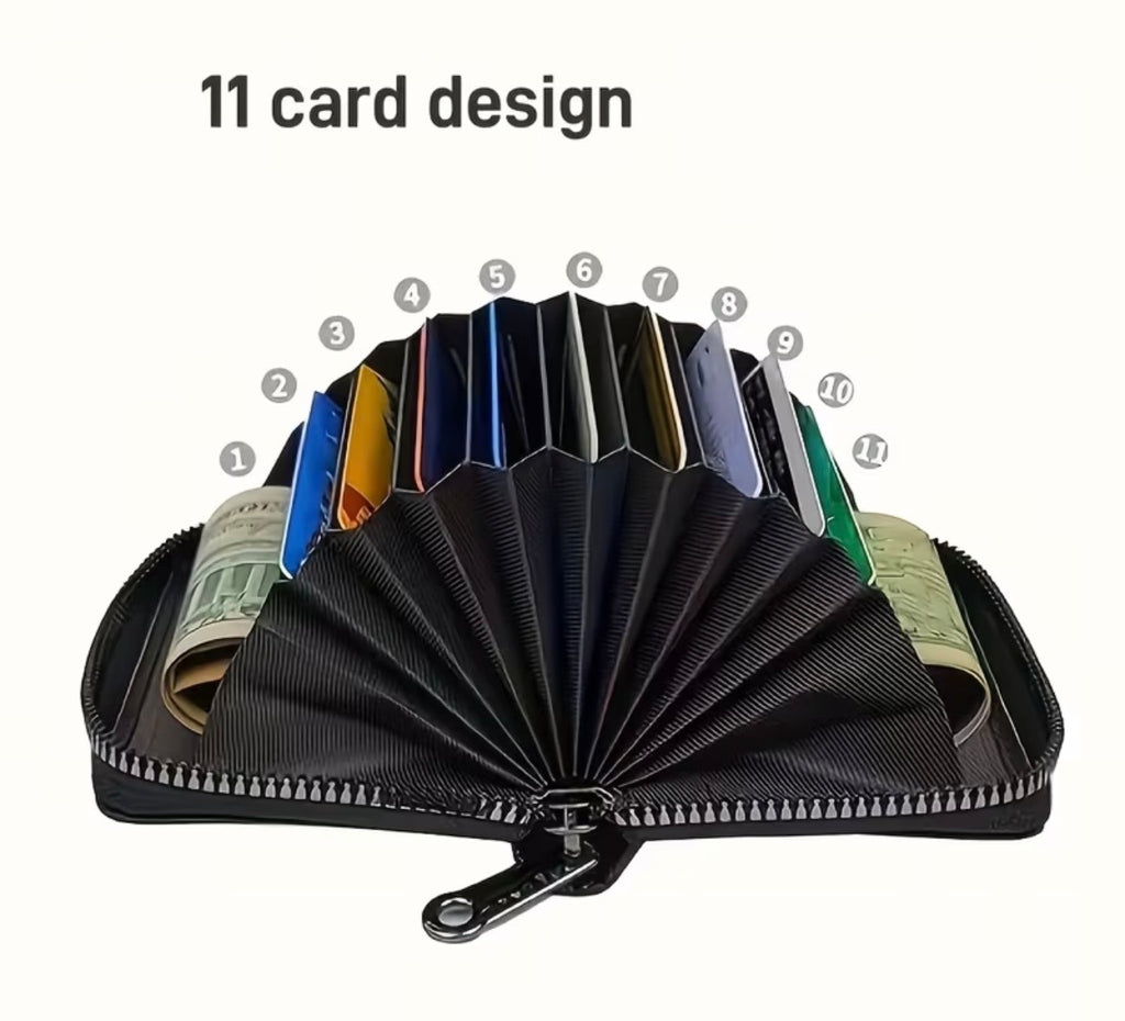 Men's Slim Wallet with Zipper Closure - Faux Leather Organizer with Multiple Card Slots, ID Holder, Anti-Skimming - Slim Minimalist Design for Everyday, Travel,