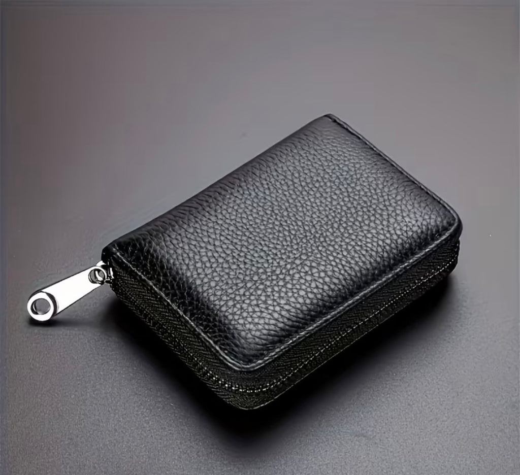 Men's Slim Wallet with Zipper Closure - Faux Leather Organizer with Multiple Card Slots, ID Holder, Anti-Skimming - Slim Minimalist Design for Everyday, Travel,