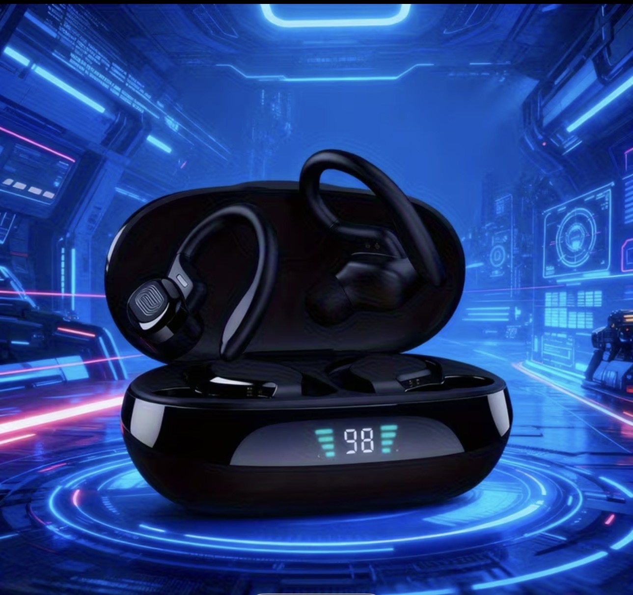 Earphones with Built-In High-Definition Microphone, LED Screen Charging Box