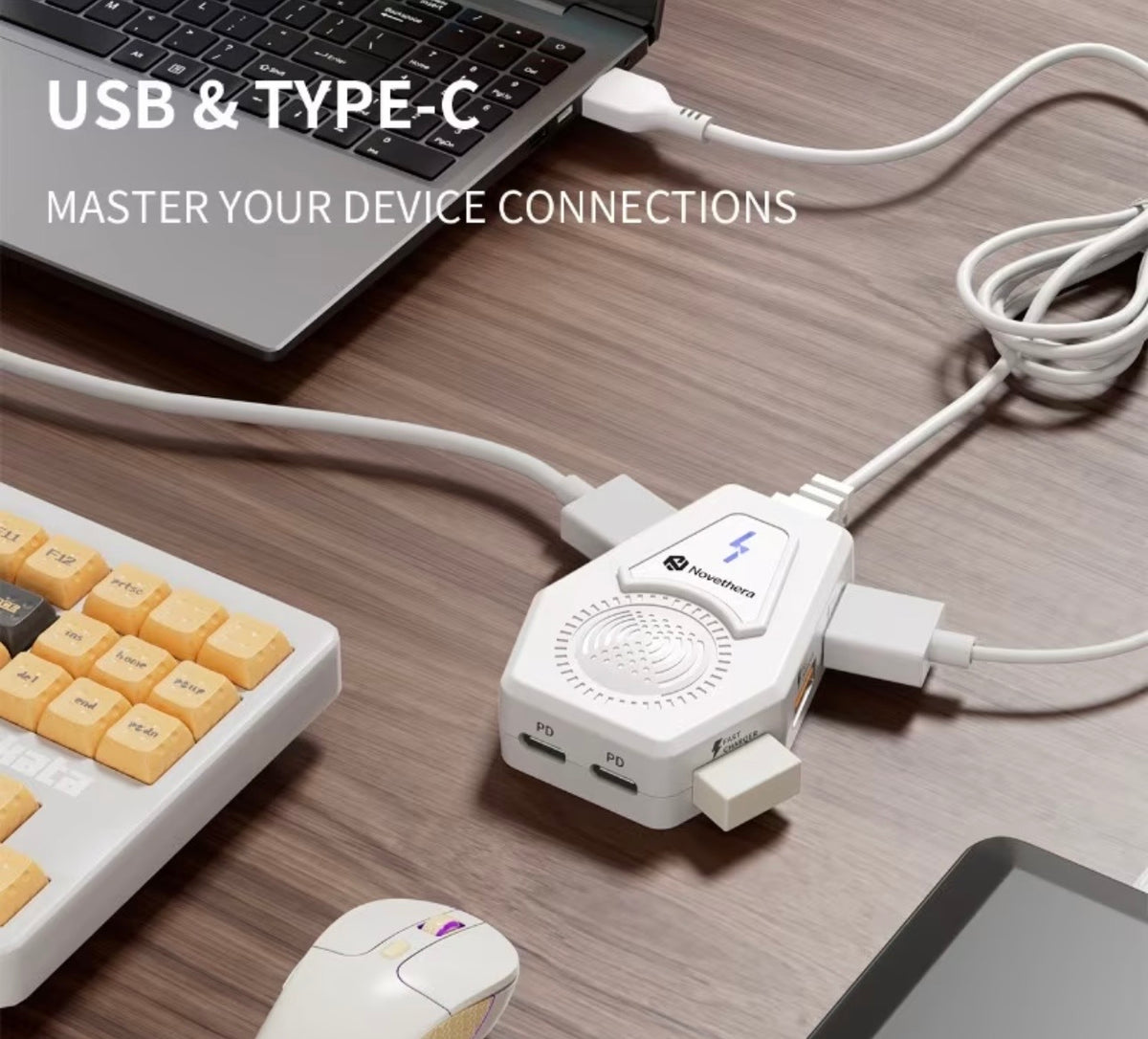 8 Port Smart
USB Hub Fast Data Transfer USB Splitter, PD Type-C Charging USB Expander Driver